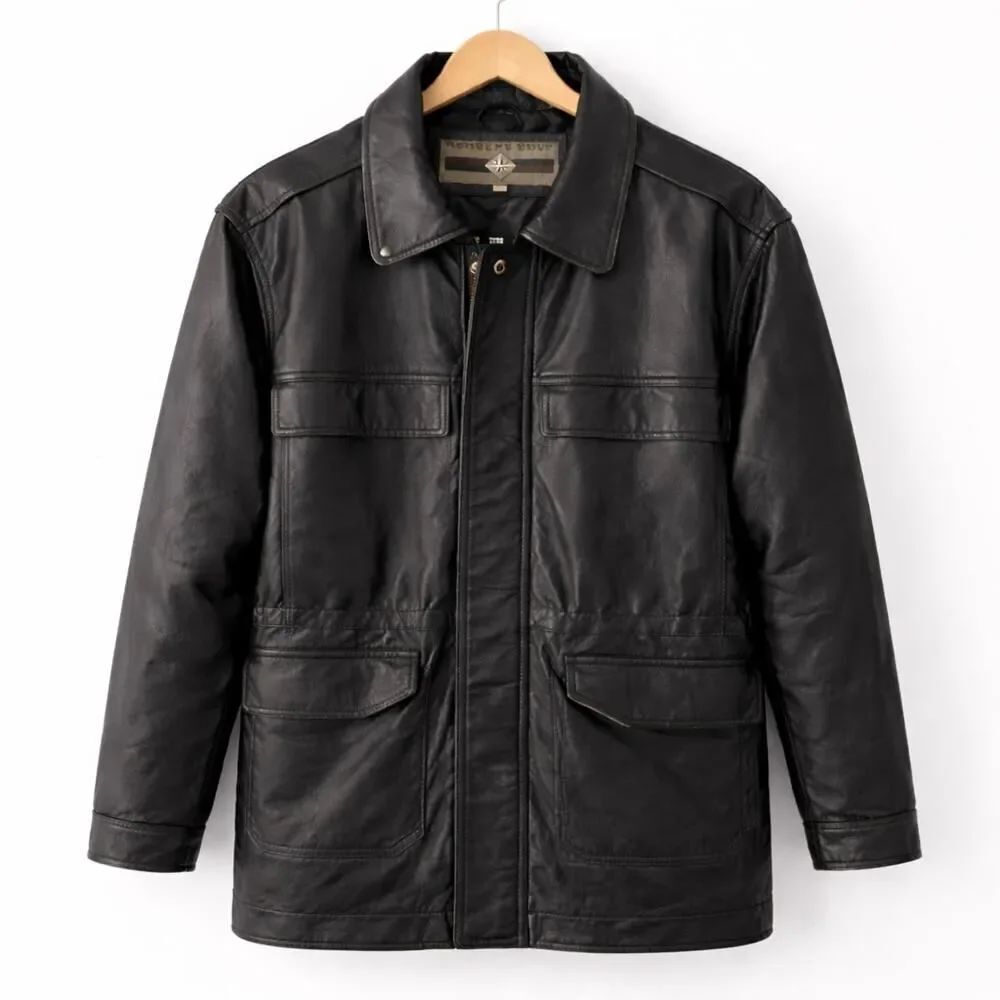 Vintage Members Only Men’s Black Leather Full Zip Snap Pockets Coat Jacket L